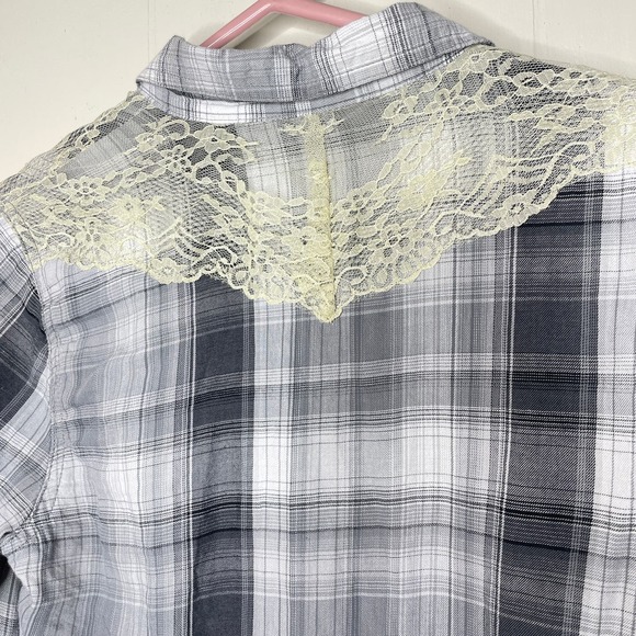 A.L.C Gray Black Plaid Lace Button Down Flannel Shirt Women's Size Small - Picture 3 of 5